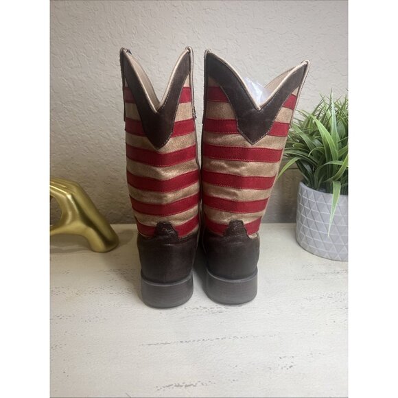 ROPER COWBOY BOOT BROWN FAUX LEATHER WITH AMERICAN FLAG UPPER Size 8 - Picture 4 of 14
